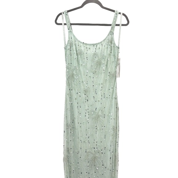 Mac Duggal NEW Seafoam Beaded Mesh Scoop Neck Fitted Gown With Bows $598 Size 10 - Picture 4 of 13